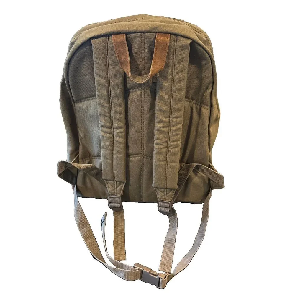 Vtg 90s Eddie Bauer Legacy Leather Canvas Backpack Olive Green Gorpcore